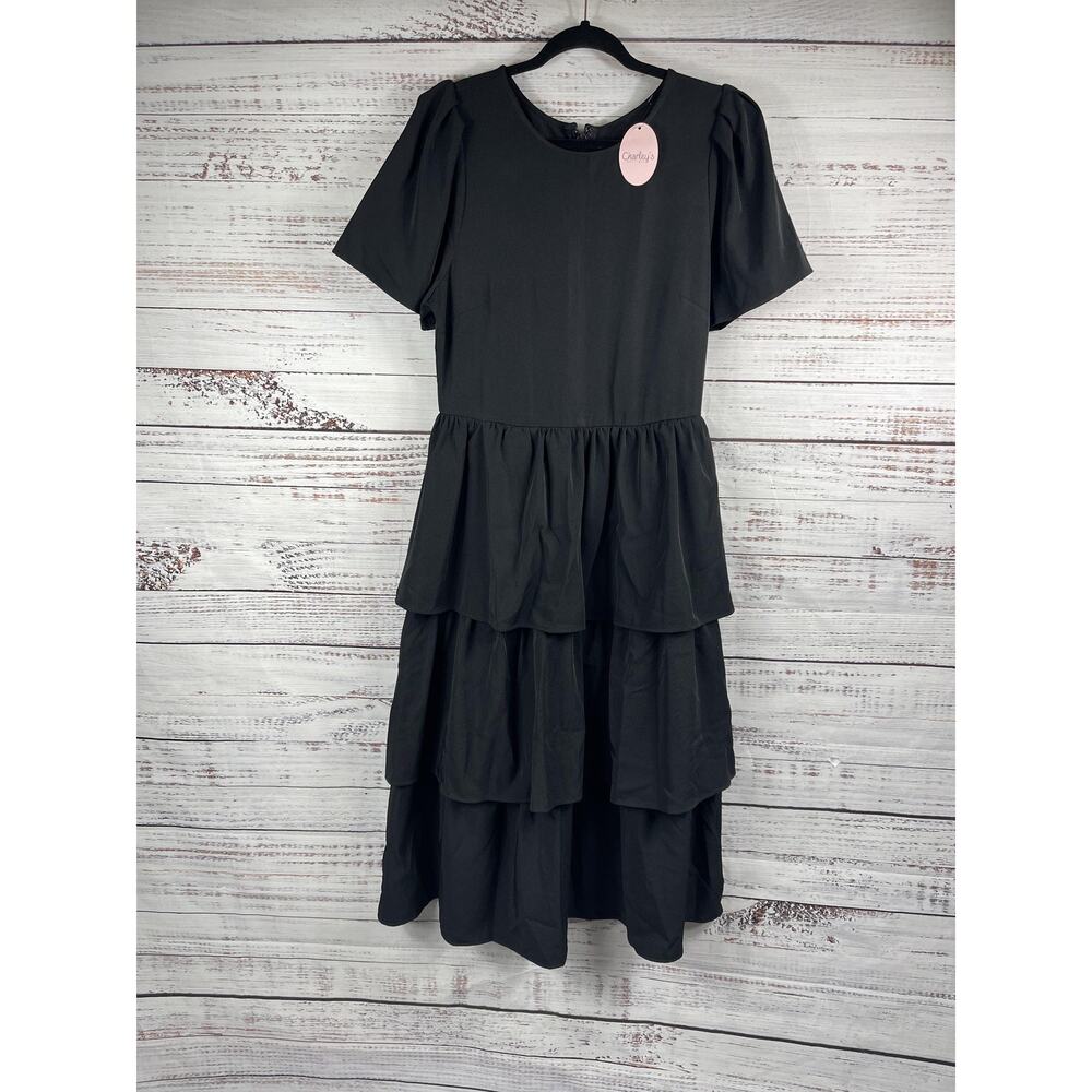 Charley's Boutique Dress Women's Size L Tiered Ruffle Short Sleeve Midi Layered